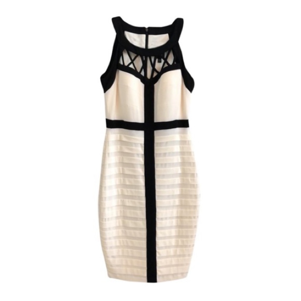 Sleeveless White & Black Contrast Sheath Dress